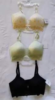 Tranquil & True Bra Wire-Free Bralette Lace Lined & Back Lace Size 1X (LOT OF 3)