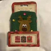 Stocking Stuffer Holiday Flask Koozie T Harris Unisex Green Knitted Reindeer