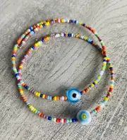 Set of 2 Colorful Beaded Wire Bracelets Handmade