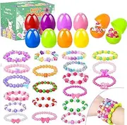 48 Pack Easter Egg Fillers Beaded Bracelets，Easter Basket Stuffers Ideas, Puzzles Games for Family Easter Party, Easter Gifts for Teen Boys Girls (A-48PCS bracelets)