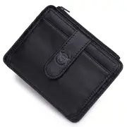 BULLCAPTAIN Men's Genuine Leather RFID Blocking Wallets, Thin Zipper Short Wallet Multiple Card Slots Coin Purse Holder