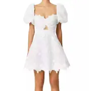 Aimee Puff Sleeves Floral Eyelet Mini Dress