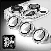 Kucheed Bling Camera Lens Protector for iPhone 14 Pro/iPhone 14 Pro Max, Glitter Tempered Glass Camera Cover Film Stickers, Automatic Alignment Individual Metal Rings Phone Accessories