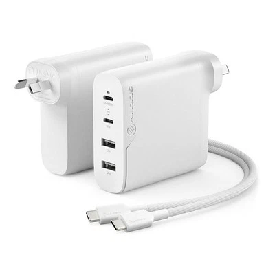 O-Alogic Rapid Power 4 Port 100W?Compact Wall Charger With 2m USB-C Charging ...