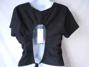 Calia Women's Size L Black Knit Top Short Sleeve Open Back Round Neck Active