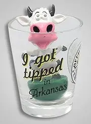 Arkansas Tipping Cow Bobble Head Shot Glass