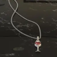 在飛比找ETMall東森購物網優惠-歐美鑲嵌紅寶石鍍白金創意紅酒高教杯愛心形吊墜 圣誕節禮物項鏈