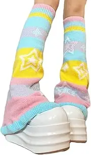 [Oxtxuzdm] Candy Color Rainbow Reversible Flared Leg Warmers with Sweet Star Pattern for Women Aesthetic Knitted Foot Covers Socks