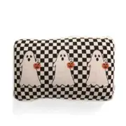 Checkered BOO Halloween Ghost Pillow 14x22 HANDCRAFTED IN INDIA Black Cream New