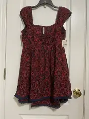 NWT $128 Free People Tabitha Mini Dress In Black Combo Size M