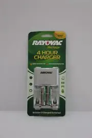 Rayovac battery charger for AA/AAA batteries holds 4 battery, comes with 2 AA