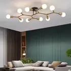 Modern Mid Century Gold and Black Sputnik Semi Flush Mount Ceiling Lighting F...