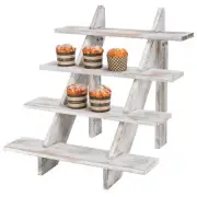 MyGift 4 Tier Whitewashed Wood Stair Shelf Cupcake Retail Display Riser Stand