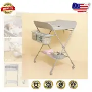 Light Grey Baby Changing Table on Wheels - Height Adjustable & Hand Washable