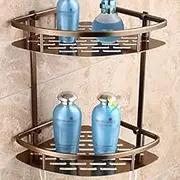 Antique Bronze Corner Shower Caddy Bathroom Shelf with Double Layer Design and Hook for Wall Hanging Triangle Draining Rack for Shampoo Shower Gel and Kitchen Storage Shelfs