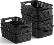 [ 8 Pack ] Plastic Storage Baskets - Small Pantry Organization and Black