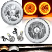 5-3/4 Amber COB LED Halo Angel Eye Crystal Clear Headlamp 6k LED Light Bulb Pair (for: Subaru)
