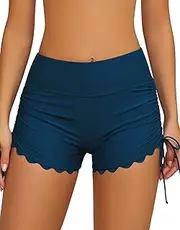 [SHEKINI] Women's High Waisted Swim Shorts Side Tie Swimsuit Bottoms Board Shorts