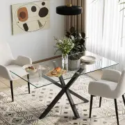 Finn Dining Table with Black Steel Legs and Glass Tabletop