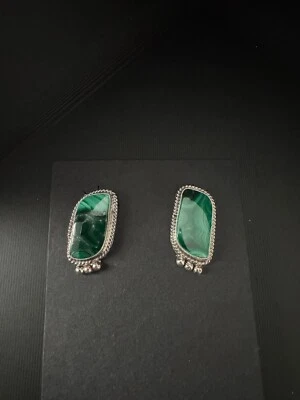 Handmade Native American Navajo Malachite / Silver signed Byron Begay Earrings
