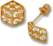 [JewelryWeb] 14k Yellow Gold CZ Simulated Diamond Medium Cuboid Screw Back Earrings 9x8mm Stud Earring for Women