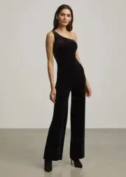 Commando Hi Waist Black Velvet Wide Leg pants & One Shoulder Blk Velvet Top -S/M