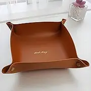 Checkzed Valet Tray Organizer – Compact Table Organizer for Keys, Coins, Watches, Perfume, Jewelry Tray& Accessories | Desk, Entryway, Bathroom, or Office Leather Tray for Men & Women (Brown)