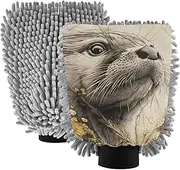 XYMZR Absorbent Microfiber Car Wash Mitt Beaver Flower, Funny Cute Anime Scratch Free for Cars Cleaning, Home Cleaning Mitts, 2 Pack, 10.24” L x 7.09” W