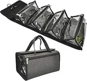 [Jula Vance] Large Capacity Hanging Eco Polyester Travel Toiletry Bag Makeup Cosmetic Bag 4-in-1 Roll-Up Make Up Storage Organizer With 4 detachable Removable Zipper Clear TPU Pouches & Hook, Grey,
