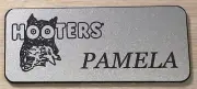 *NEW* Rare PAMELA HOOTERS Girl Uniform Collectible Pin Badge Tag SILVER NAME TAG