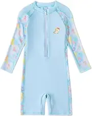 [UELoop] Girls Rash Guard Swimwear One Piece Long Sleeve Colorful Swimsuit for 4-13 Years Girls
