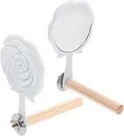 WOONEKY 2pcs Bird Perch with Mirror Wooden Stand for Parrots Adorable Bird for Exercise Playtime for Parakeets and Cockatoos Accessory