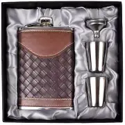 Hip Flasks for Men 8oz Leather Flask Gift Set,304 Stainless Steel Flask Set w...