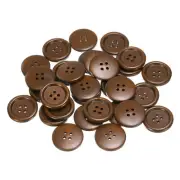 30pcs Wooden Sewing Button 25mm 4 Holes Round Craft Buttons, Coffee