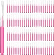 100PCS Eyebrow Brush with Cap, Pink Multifunctional Brow Lamination Brush, Brows Tint Brushes Micro Eyebrow Brushes for Eyelash and Eye brow Extensions Tool
