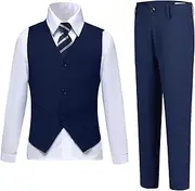 [DOISPON] Boys Suits Slim Fit 4 Piece Formal Dresswear Suit for Kids Tuxedo Wedding Set Toddler Boy Dress with Vest Shirt Pants and Tie