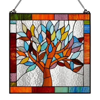 River Of Goods Wall Decor Multi Stained Glass Mystical World Tree Window Panel