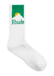 Rhude Moonlight Logo Cotton-blend Socks - White And Green - One Size ONE SIZE