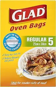 Glad Oven Bags, Regular Sized Oven and Microwave Safe Cooking Bags, 25cm x 38cm, 5 Count