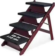 BRIKY Wooden Dog Stairs/Steps, Non-Slip 4-Steps Dog Steps for High Bed Couch Cars, Foldable Pet Stairs for Small Large Medium Dogs and Cats, No Assembly Required