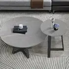 Set of 2 Marble Nesting Tables Stone Top Center Nest Table w/ Wrought Iron Frame
