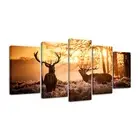 Brown Canvas Prints Wall Art Deer Elks in Autumn Sunset Forest Pictures Paint...