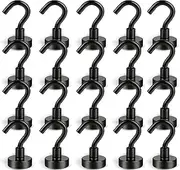 ZWYYTHC 20Pcs Magnetic Hooks Heavy Duty, 25Lb/11kg Strong Heavy Duty Cruise Magnet S-Hooks for Classroom, Fridge, Hanging, Cabins, Grill, Kitchen, Garage and Workplace etc, Screw in Hook Black