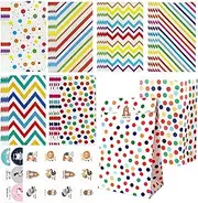 30Pcs Party Favor Bags, BetterJonny Rainbow Party Gift Bag with Stickers 6 Patterns Paper Party Bags Small Gift Bags Birthday Wedding Paper Loot Bags Wrapped Bags for Sweet,Candy,Cookie