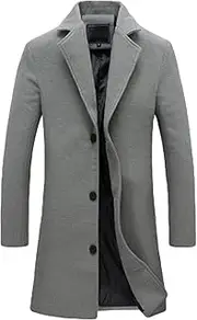 [Maiyifu-GJ] Men's Warm Winter Wool Blend Coat Notched Lapel Single Breasted Long Jacket Casual Business Mid-Length Overcoat