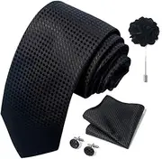 [Fitbitey] Mens Ties Floral Black Gold Ties Paisley NeckTie Pocket Square Cufflinks Brooch Set Men's Wedding Party Tie