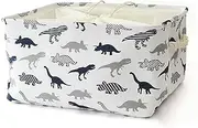 Kids Storage Basket Foldable Rectangle Storage Box Thickened Fabric Storage Bin with Drawstring for Baby Toys, Clothes, Books - Dinosaurs