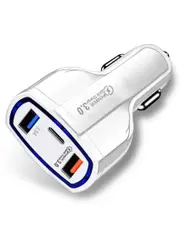 Universal Triple Port Fast Car Charger With QC 3.0 And Type-C PD