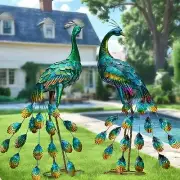 Metal Peacock Statue Sculpture Bird Art Decor Home Modern Yard Patio Lawn Porch