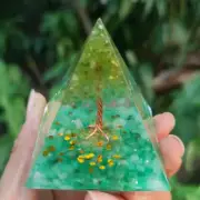 Tree of Life Orgone Pyramid Peridot Green Aventurine Orgonite EMF Protection